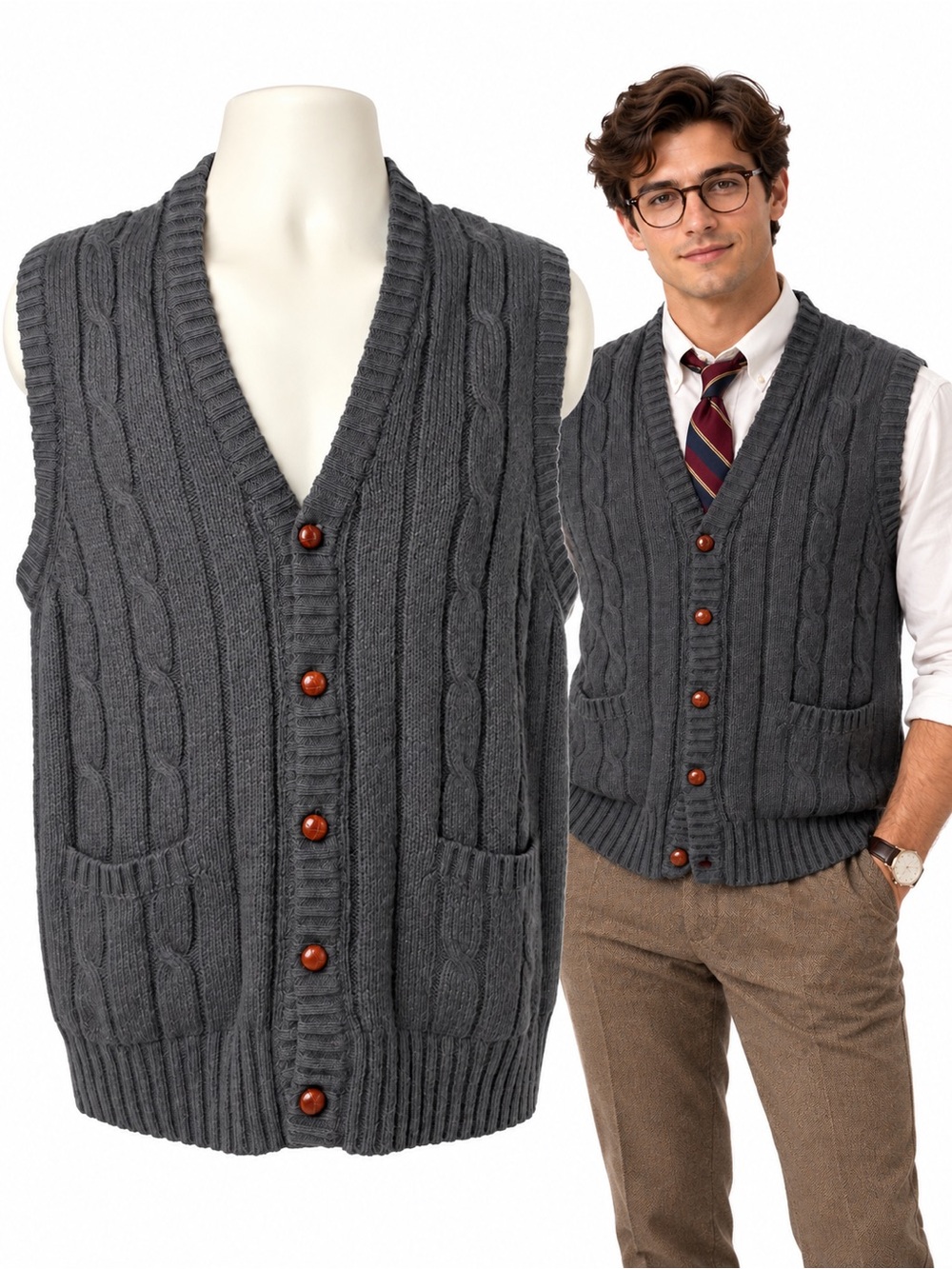 Vintage GANT The Rugger Shetland Wool Cable Knit Vest Old Money Fits Modern S/M